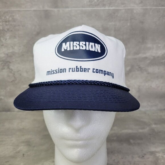 Mission Rubber Company Hat Vintage Snapback Otto Cap White Navy - Picture 1 of 11